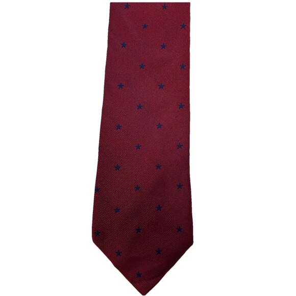 Tommy Hilfiger Men's Silk Tie Red with Navy Blue Stars 57.5" x‎ 3.5" - Picture 3 of 7